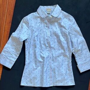 Anthropologie Elevenses Small embroidered light blue button down shirt